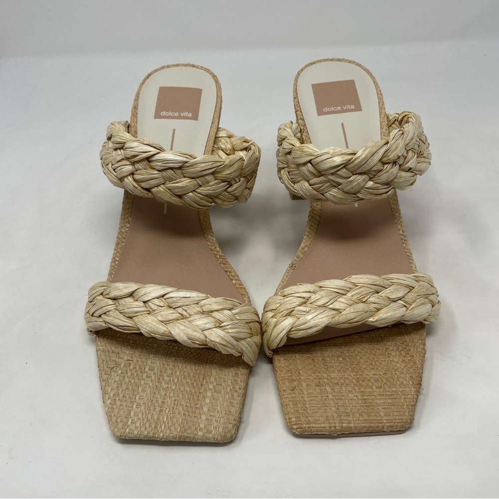 Dolce Vita Pailey Natural Raffia Woven High Heel Slide Sandals - NWT - Picture 5 of 12
